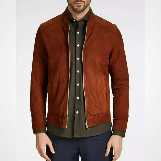Men's Brown Suede Leather Trucker Jacket