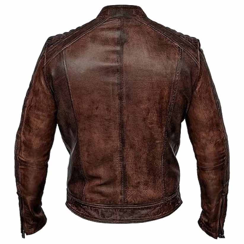 Men's Cafe Racer Distressed Brown Leather Jacket