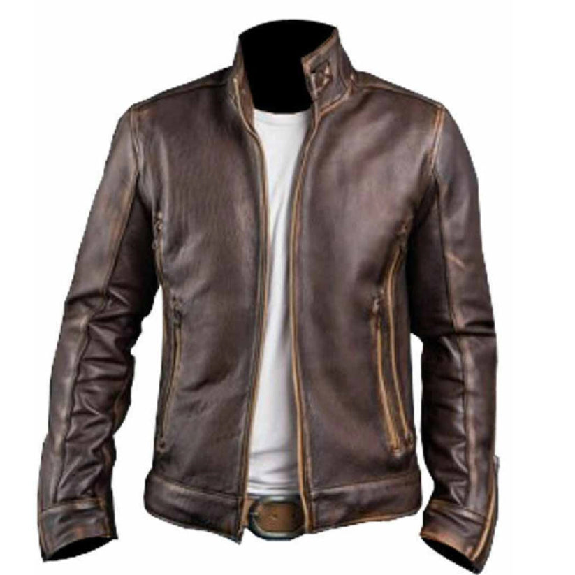 Men’s Cafe Racer Distressed Leather Jacket