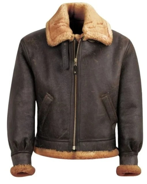 Men's Classic Brown B3 Sheepskin Bomber Leather Jacket