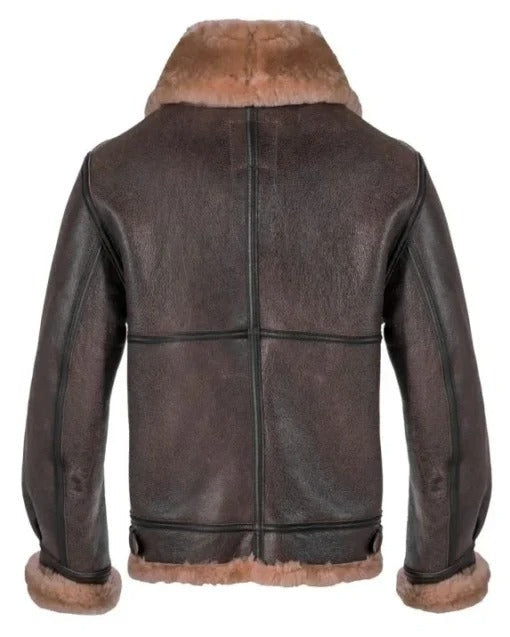 Men's Classic Brown B3 Sheepskin Bomber Leather Jacket