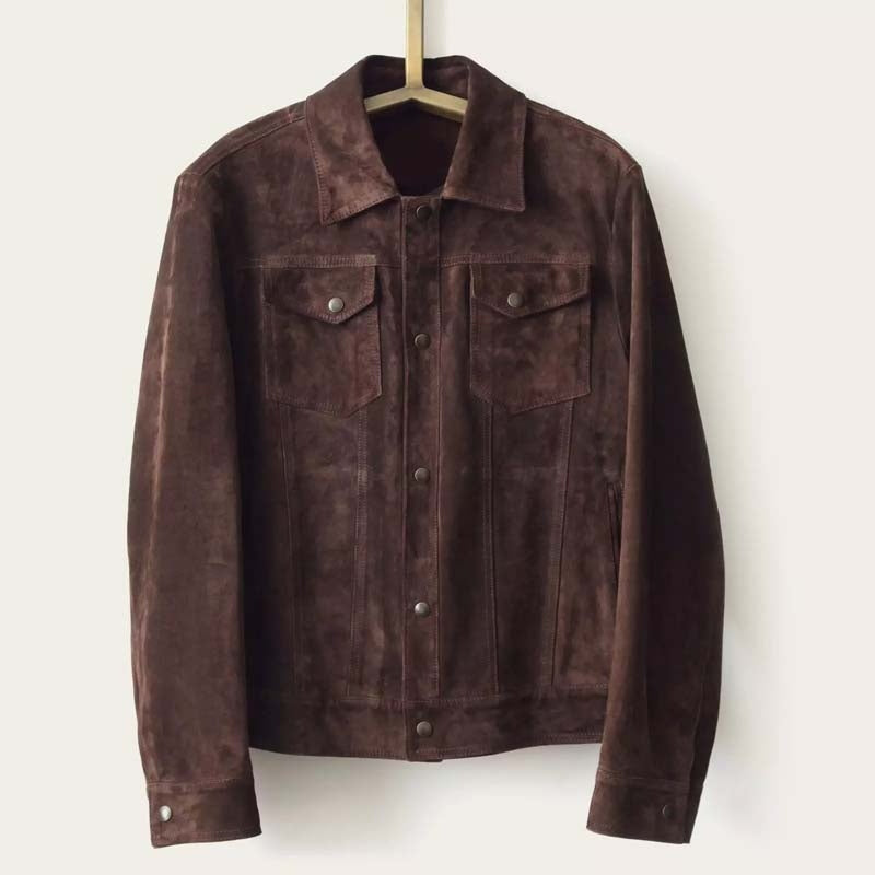 Men’s Custom Brown Suede Trucker Jacket