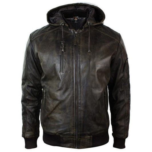 Men’s Dark Brown Distressed Leather Jacket