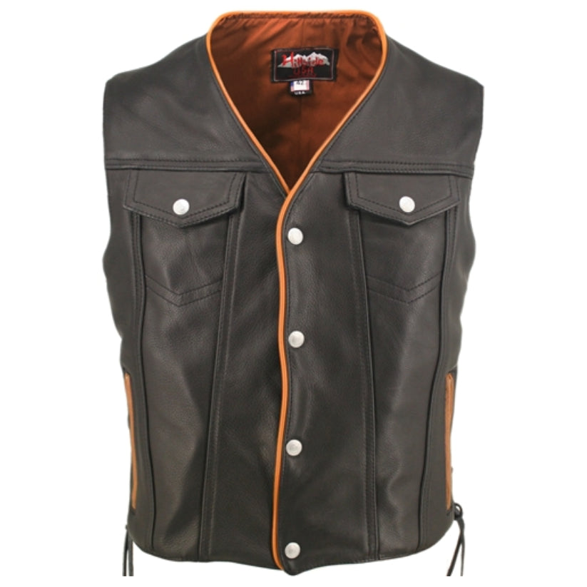 Men's Denim Style Orange Trim Motorcycle Vest