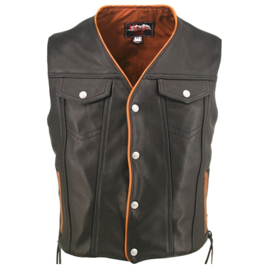 Men's Denim Style Orange Trim Motorcycle Vest