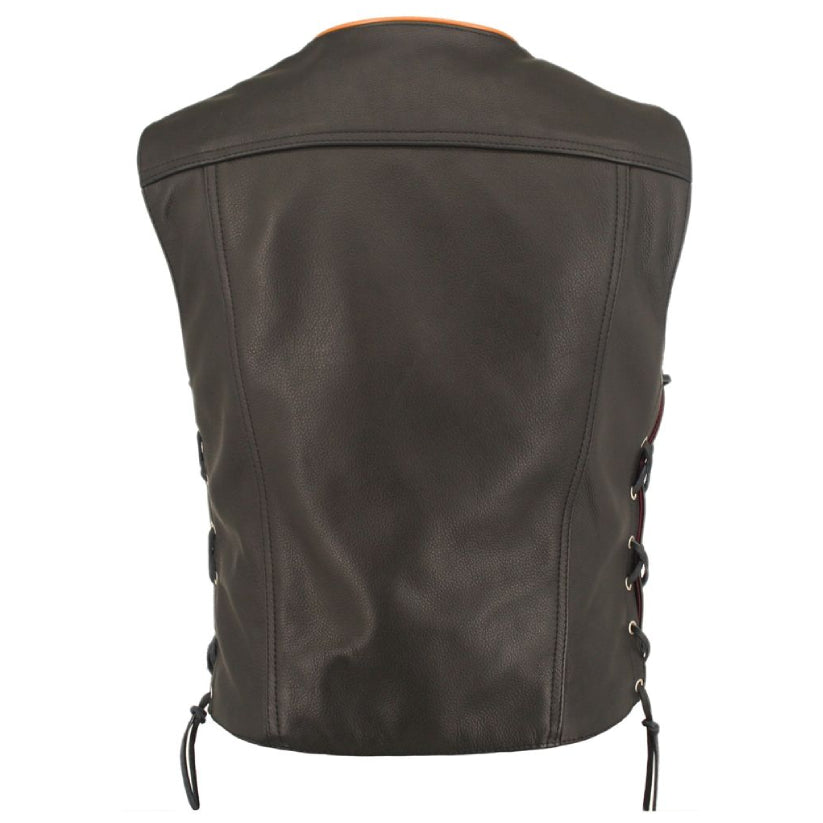 Men's Denim Style Orange Trim Motorcycle Vest