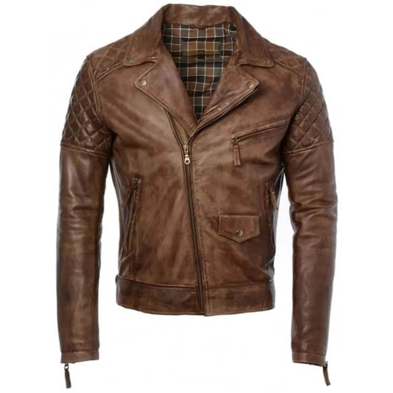 Men’s Distressed Brown Cafe Racer Biker Leather Jacket
