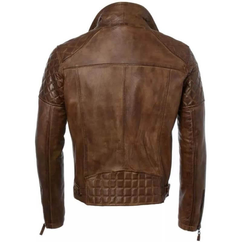 Men’s Distressed Brown Cafe Racer Biker Leather Jacket