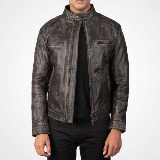 Men’s Distressed Brown Cowhide Leather Biker Jacket