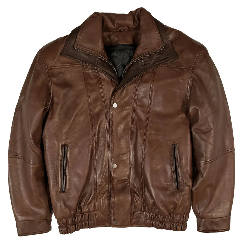 Men's Double Collar Leather Bomber Jacket