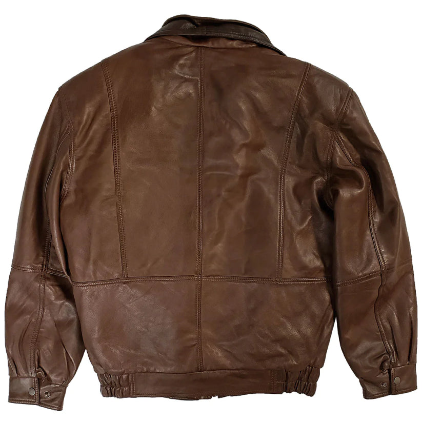 Men's Double Collar Leather Bomber Jacket