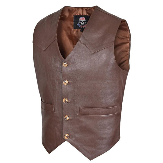Men’s Fashion Brown Leather Biker Vest