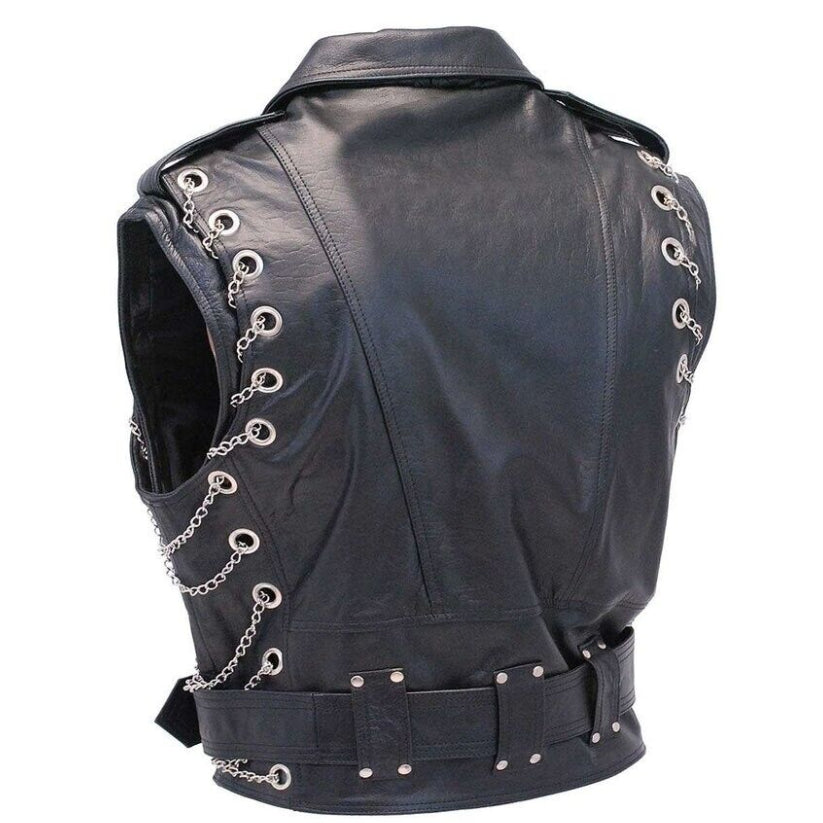 Men's Genuine Cow Leather Heavy Buckled Rocker Biker Motorcycle Vest