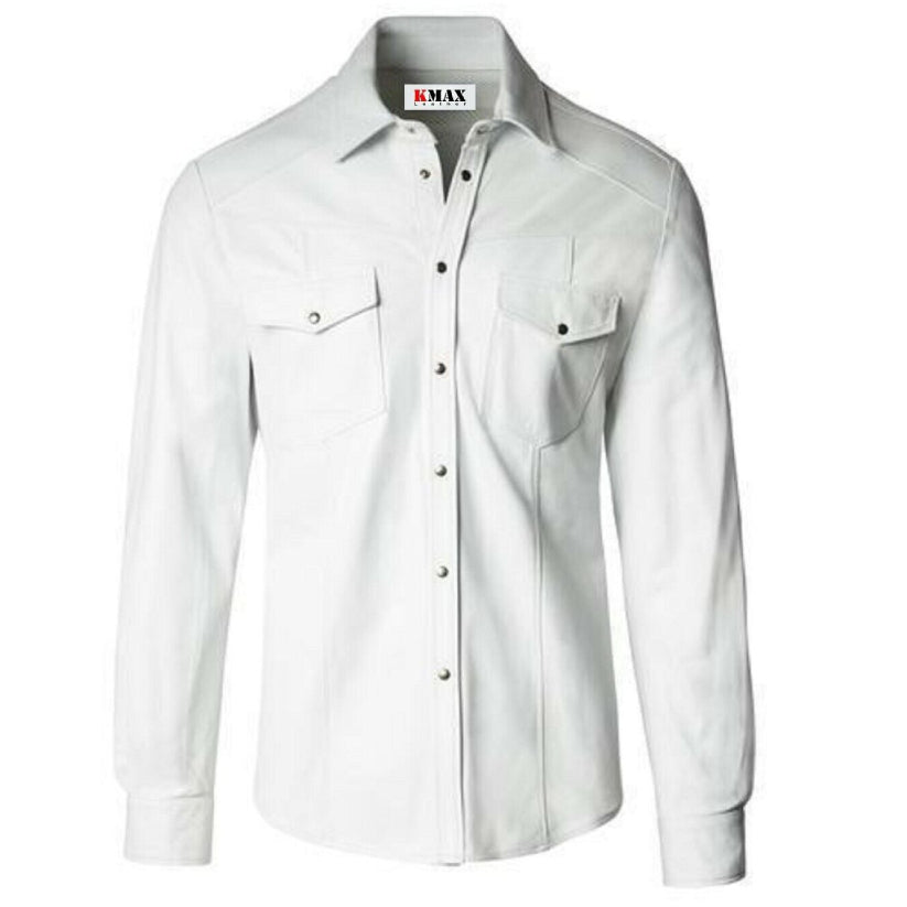 Men's Genuine Lamb Leather Shirt Motorbike Motorcycle Style Fashion Full Sleeve