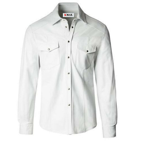 Men's Genuine Lamb Leather Shirt Motorbike Motorcycle Style Fashion Full Sleeve