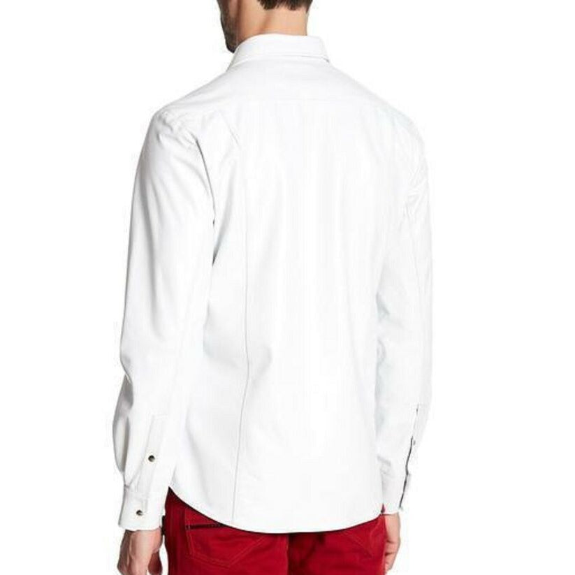 Men's Genuine Lamb Leather Shirt Motorbike Motorcycle Style Fashion Full Sleeve