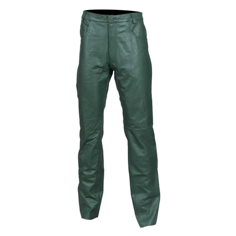 Men's Genuine Leather Pant Jeans Style 5 Pockets Motorbike Dark Green