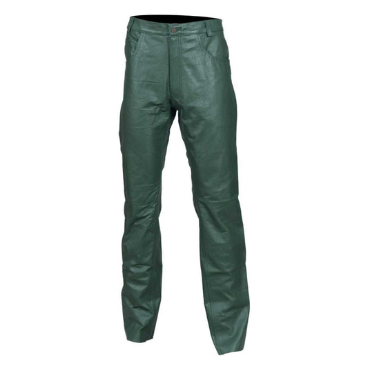 Men's Genuine Leather Pant Jeans Style 5 Pockets Motorbike Dark Green