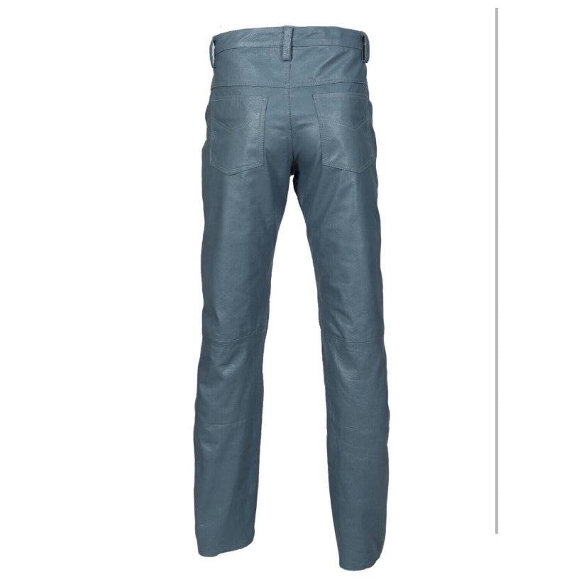 Men's Genuine Leather Pant Jeans Style 5 Pockets Motorbike Gray Pants