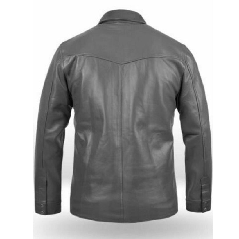 Men's Grey Lambskin Leather Shirt