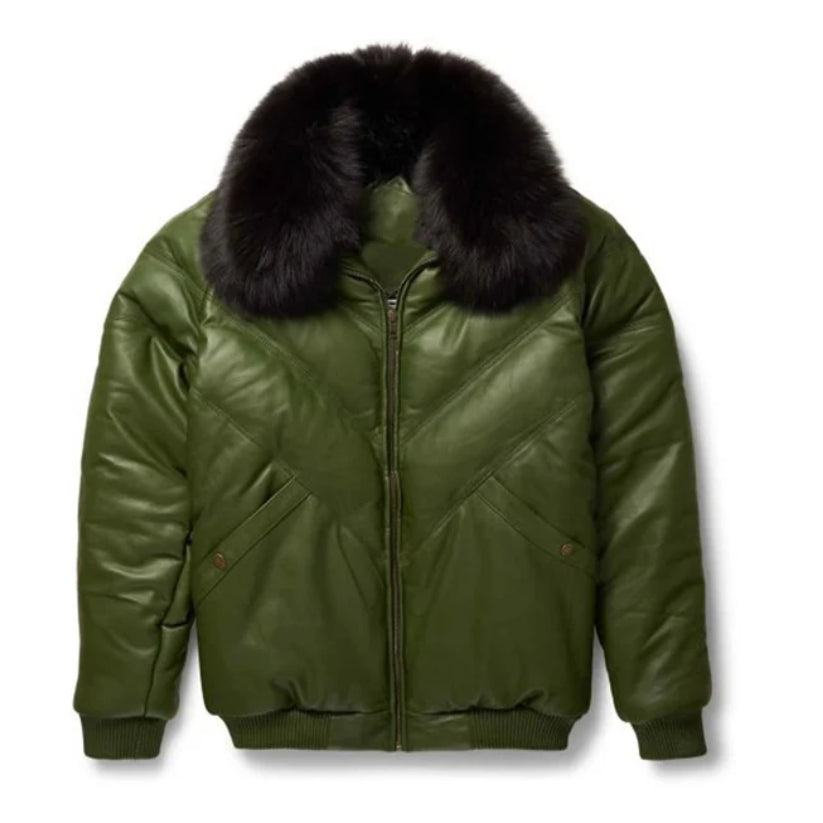 Menβs Handmade V Bomber Leather Jacket