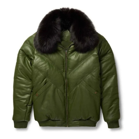 Men’s Handmade V Bomber Leather Jacket