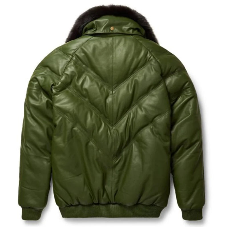 Menβs Handmade V Bomber Leather Jacket