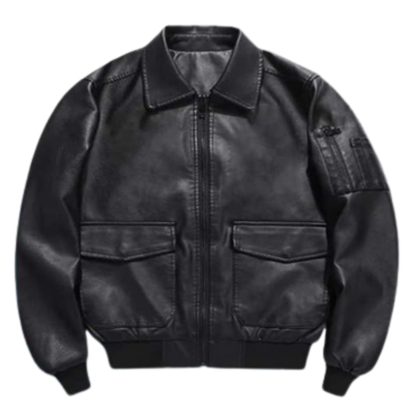 Men's Lambskin Super-Soft Air Force Bomber Flight Black Leather Jacket