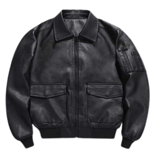 Men's Lambskin Super-Soft Air Force Bomber Flight Black Leather Jacket