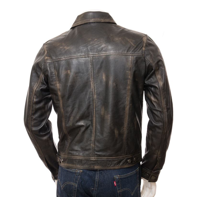 Men’s Leather Trucker Jacket In Vintage