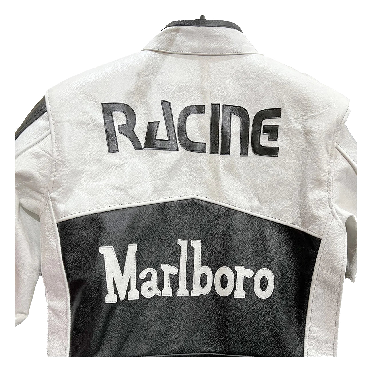 Men's Marlboro White and Black Genuine Leather Jacket Biker Jacket