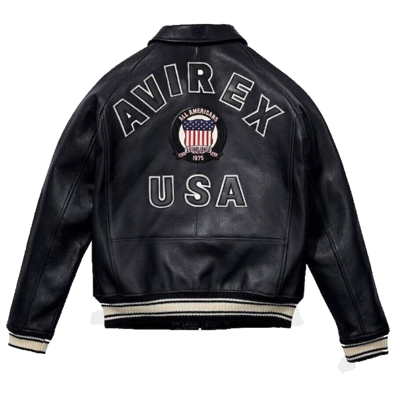 Men's New Avirex Black Real Bomber American Flight Jacket Leather Jacket