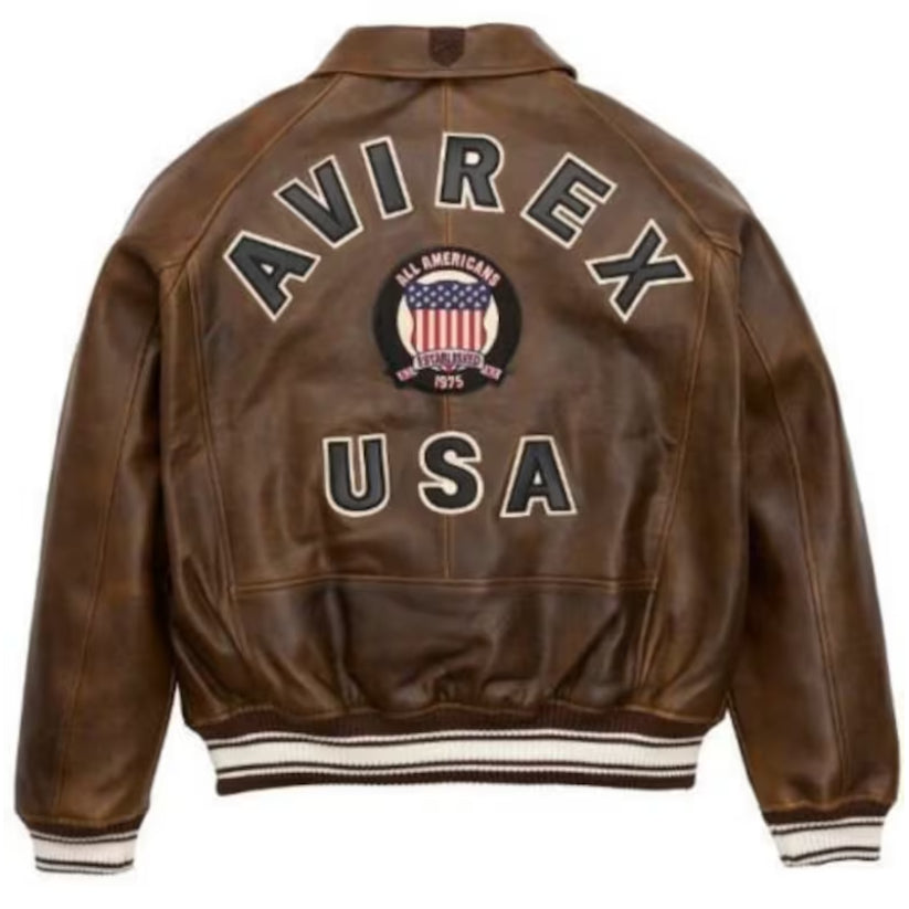 Men's New Avirex Brown Real Bomber Flight Jacket Leather Jacket