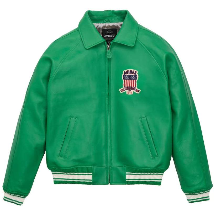 Men's New Avirex Green Real Bomber American Flight Jacket Leather Jacket