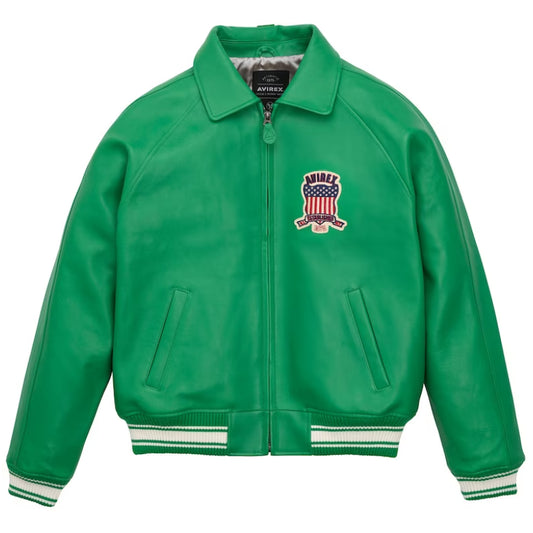 Men's New Avirex Green Real Bomber American Flight Jacket Leather Jacket