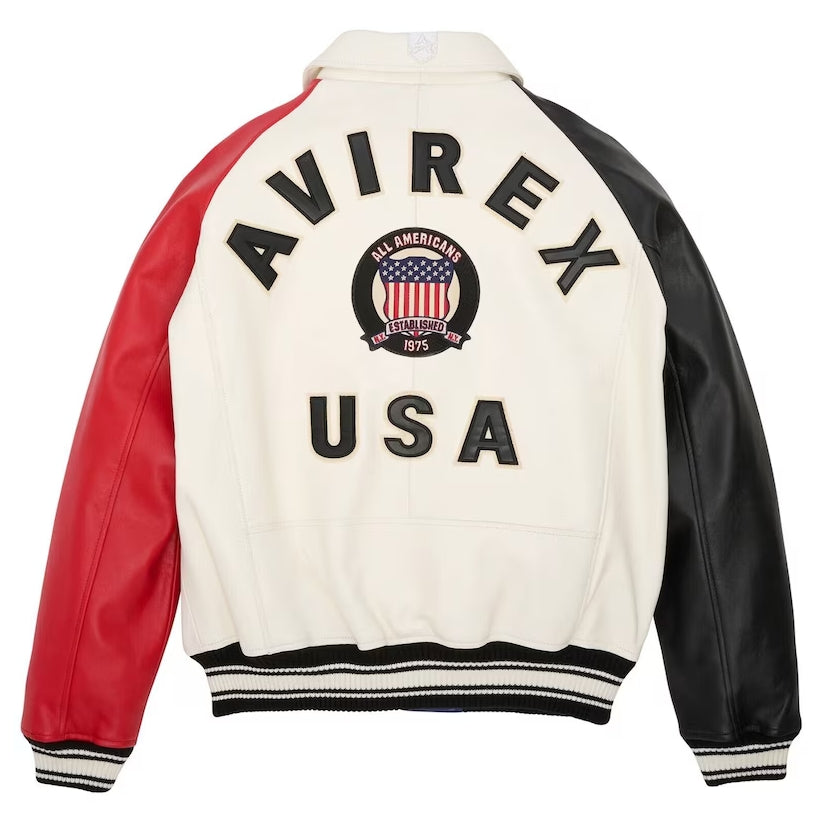 Men's New Avirex Multi-Color Real Bomber American Flight Jacket Leather Jacket