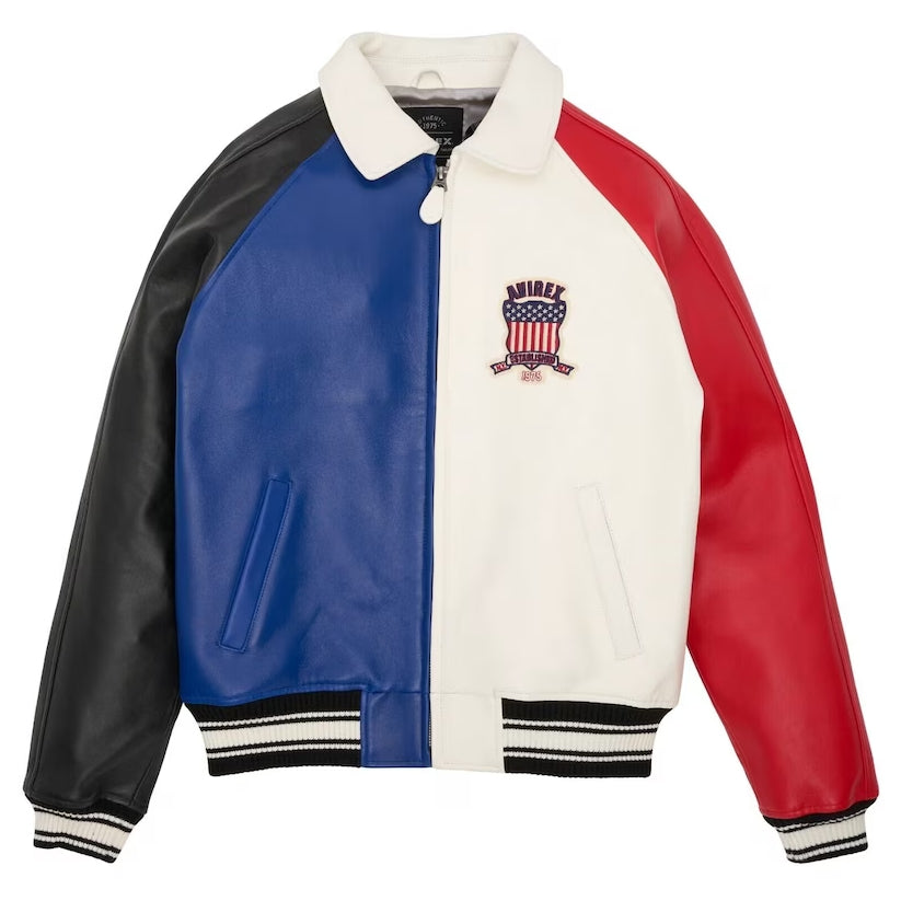 Men's New Avirex Multi-Color Real Bomber American Flight Jacket Leather Jacket