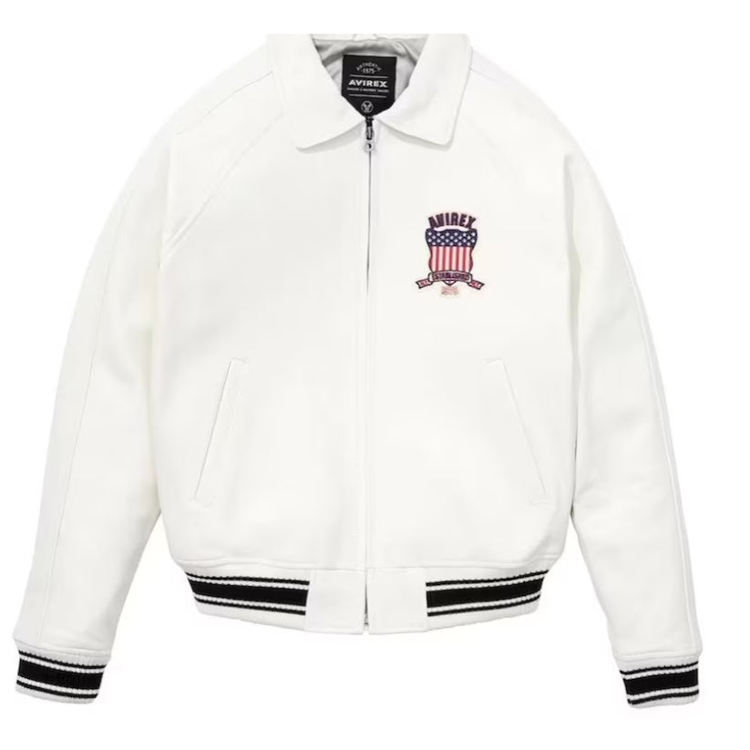 Men's New Avirex White Real Bomber American Flight Jacket Leather Jacket