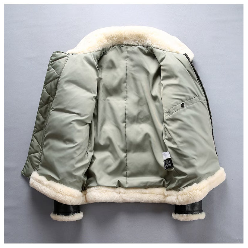 Mens Puffer Bomber Soft Sheepskin Leather Jacket