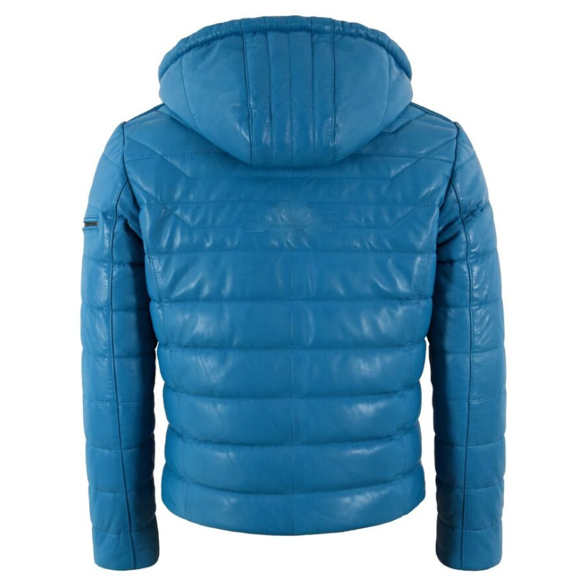 Men's Puffer Hooded Fully Quilted Padded Warm Real Lambskin Leather Sport Jacket
