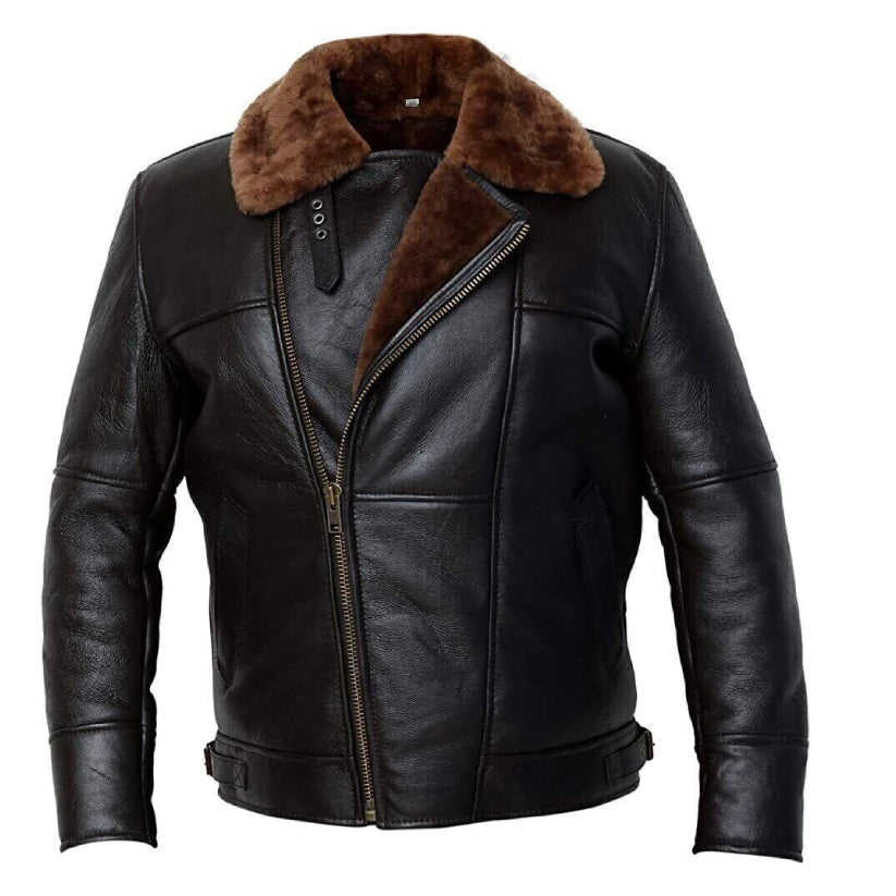 Men's RAF Aviator Real Bomber B3 Sheep Skin Pilot Flying Leather Jacket