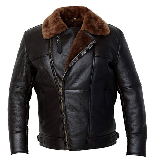 Men's RAF Aviator Real Bomber B3 Sheep Skin Pilot Flying Leather Jacket