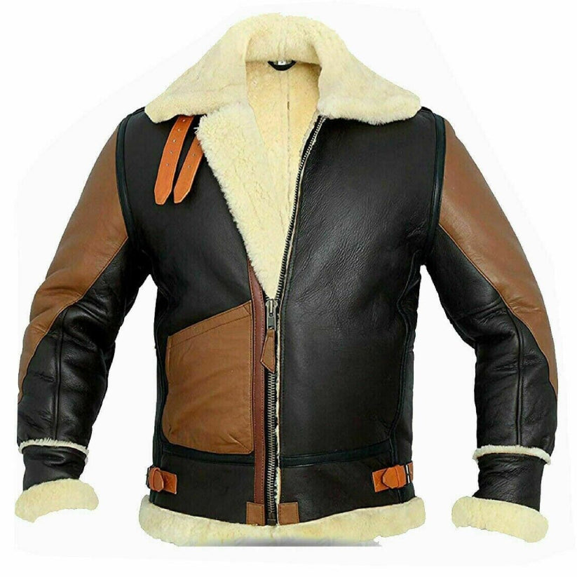 Men's RAF Bomber Aviator Real Shearling Flying Sheepskin Real Leather Jacket