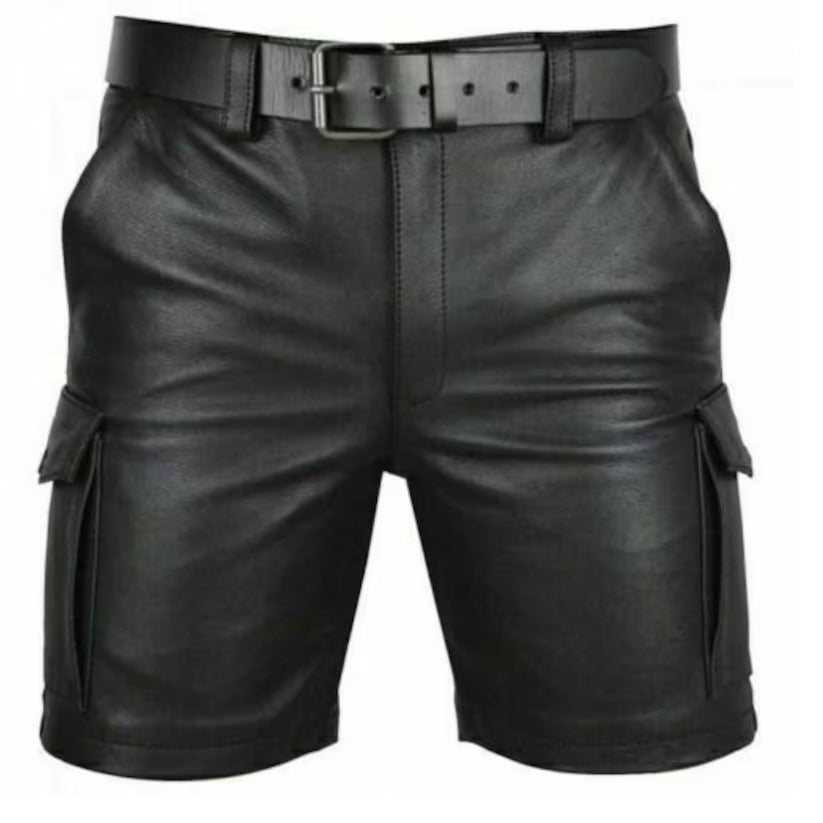 Men's Real Cowhide Leather Shorts 6 Pockets Handmade