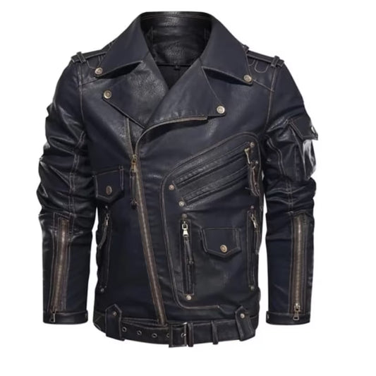 Men's Real Cowhide Premium Motorcycle Biker Leather Jacket