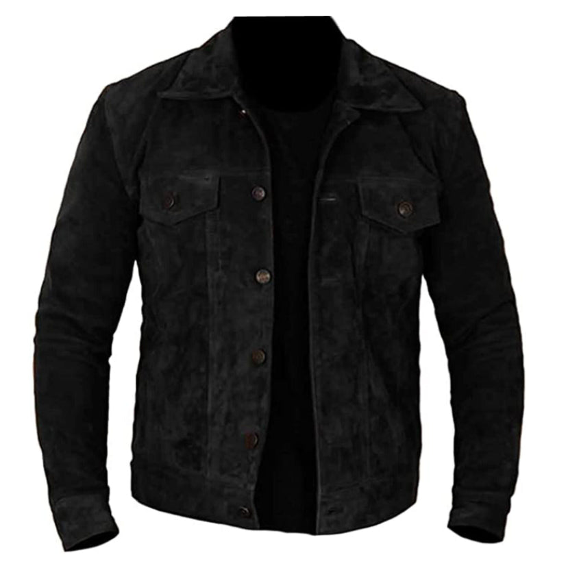 Men's Real Suede Leather Black Trucker Jacket