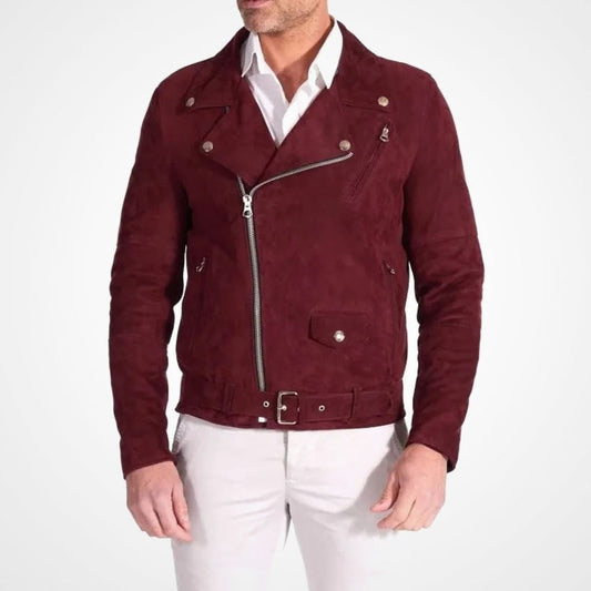 Men's Red Suede Moto Leather Jacket