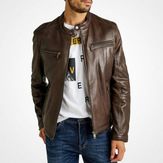Men’s Slim Fit Brown Genuine Leather Jacket
