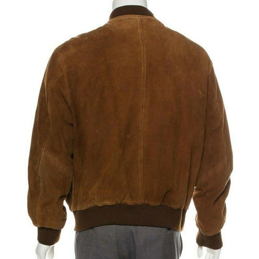 Men’s Stylish Brown Suede Leather Bomber Jacket