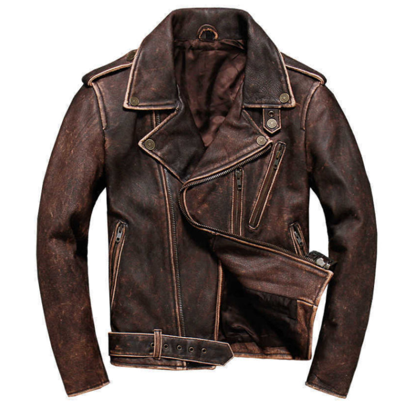 Men's Trucker Brown Real Genuine Leather Biker Cafe Racer vintage Jacket